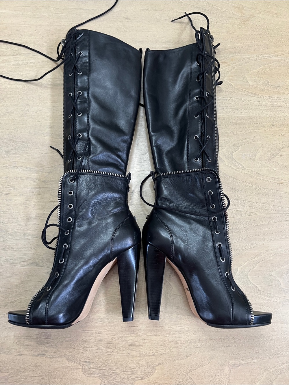 Alexander Wang Black Lace-Up Peep-Toe High Heel Boots - Picture 6 of 15